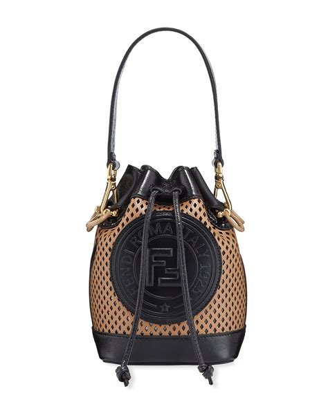 fendi mon tresor perforated-logo leather bucket bag|Fendi drawstring bucket bag.